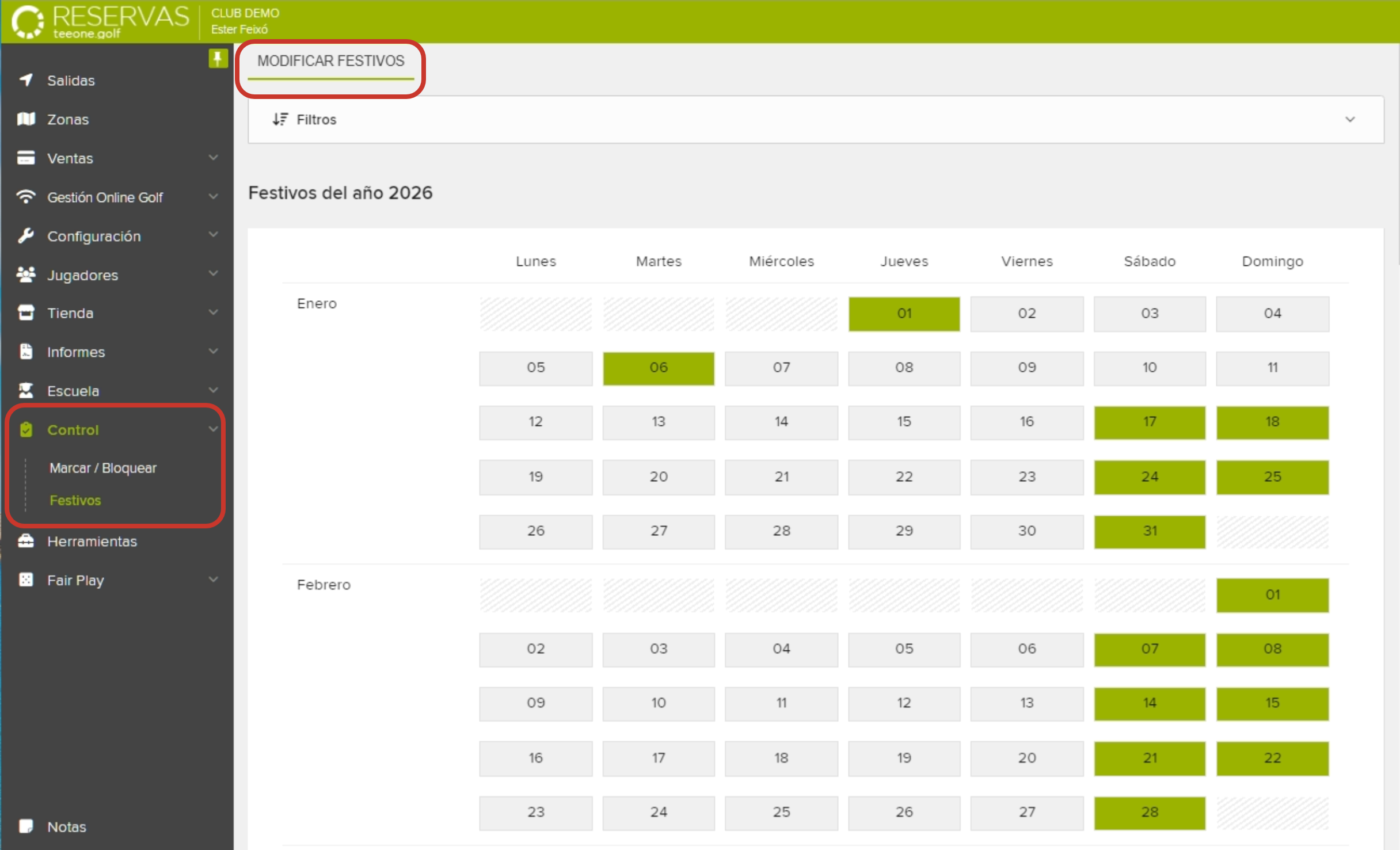Golf Reservation Management Dashboard with 2026 Holiday Calendar.png