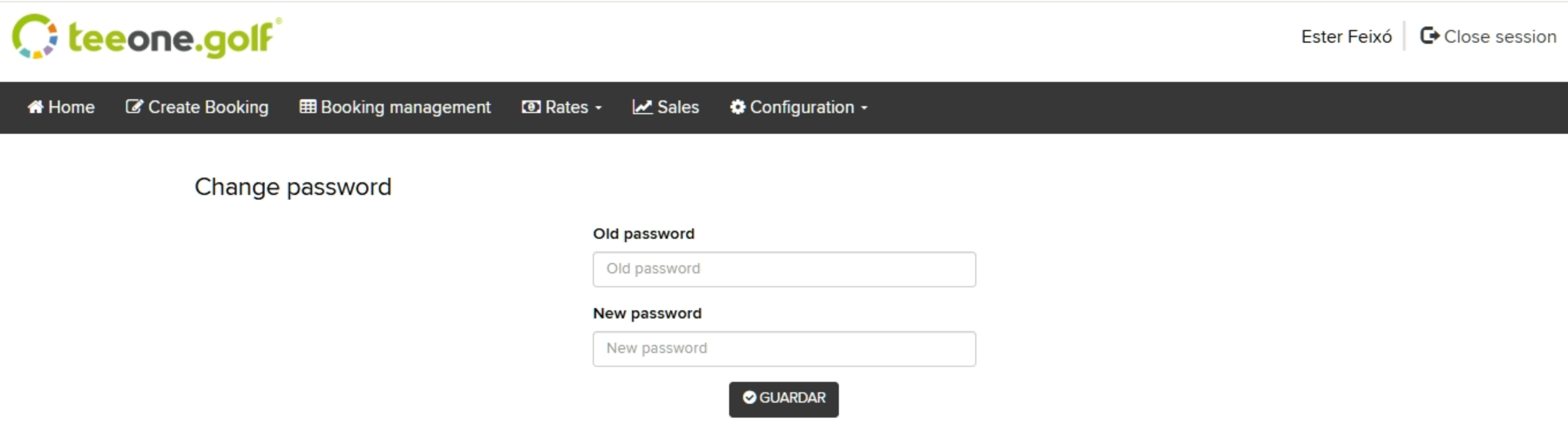 Teeone Golf Change Password Page.png