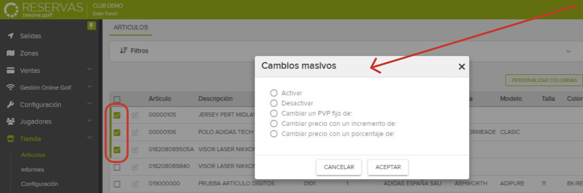 Golf club management application showing shop inventory bulk change options.png