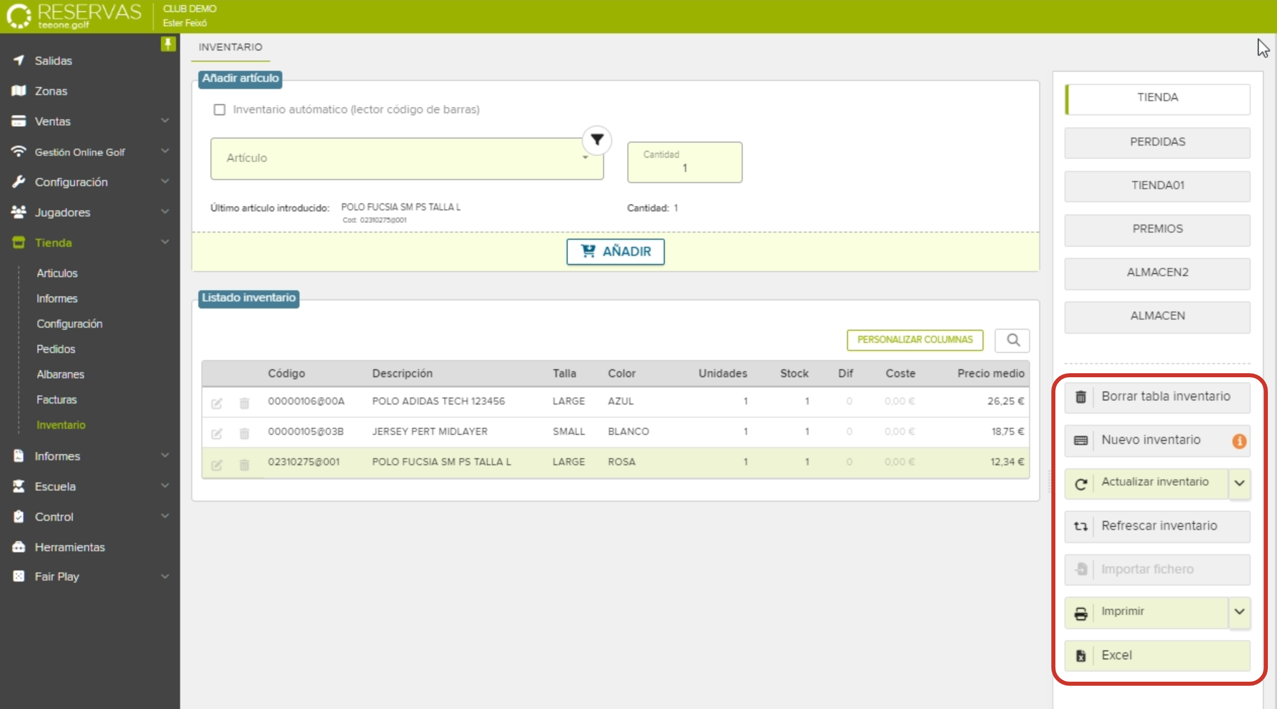 Inventory Management Interface for a Golf Club Store.png