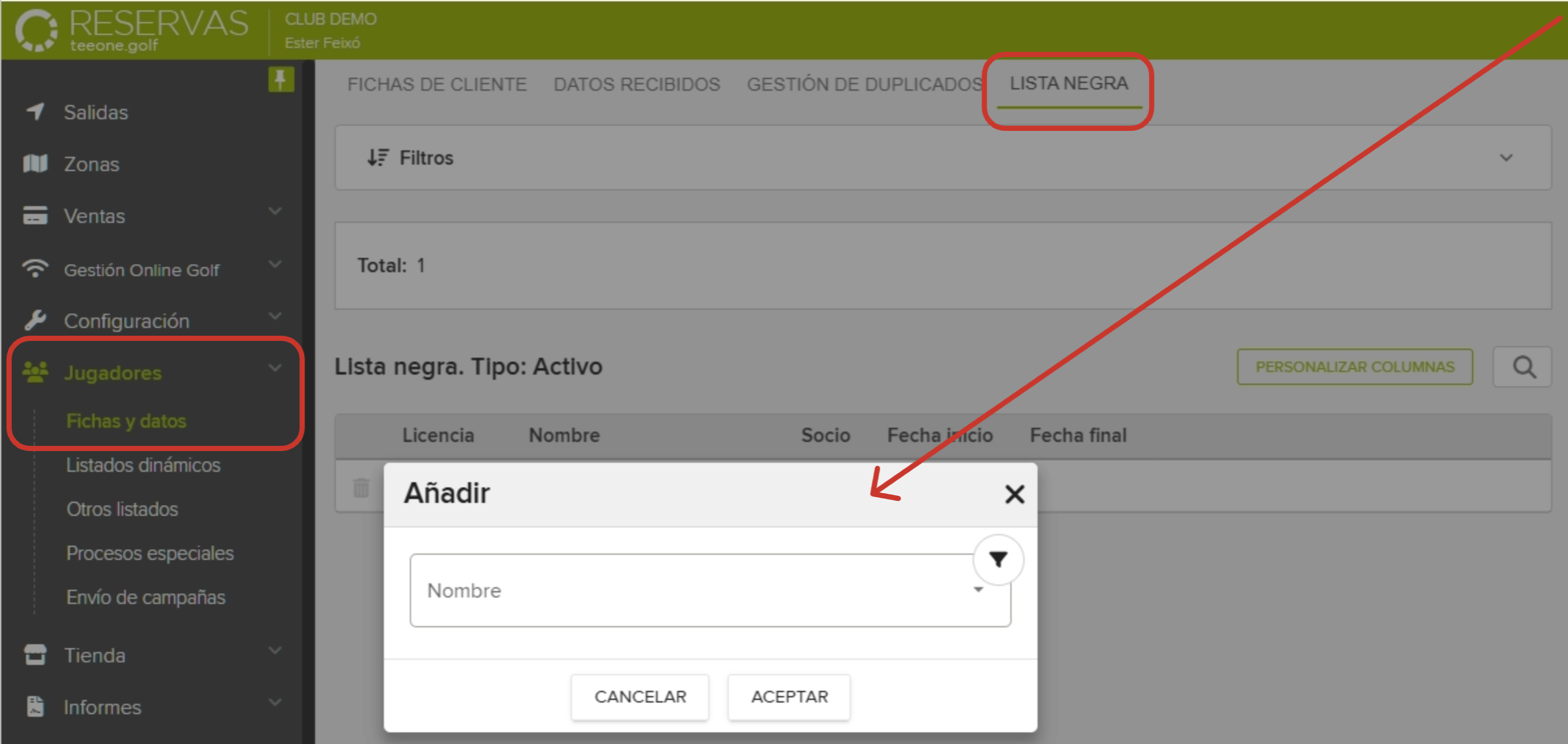 Golf Reservation Management System Blacklist Interface with Add Entry Modal.png