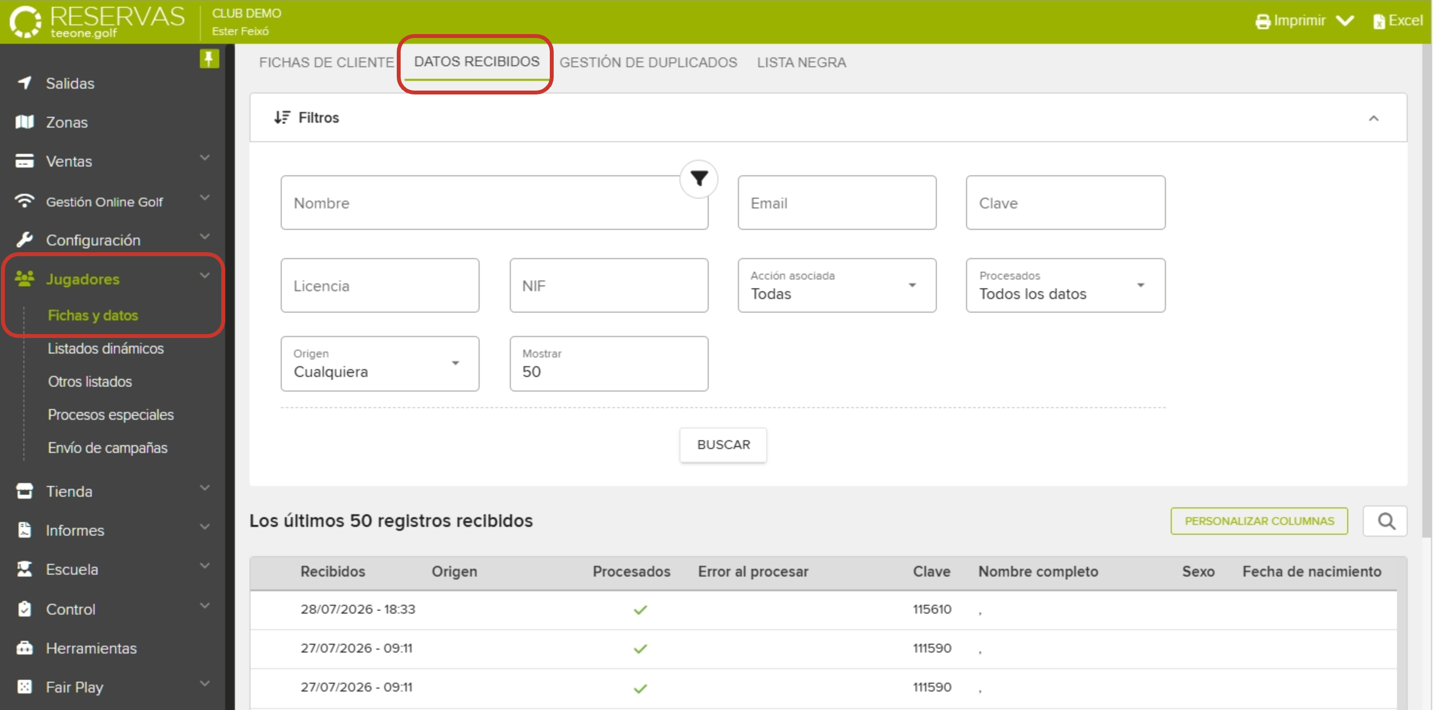 Golf Reservation Management Dashboard Showing Received Data.png