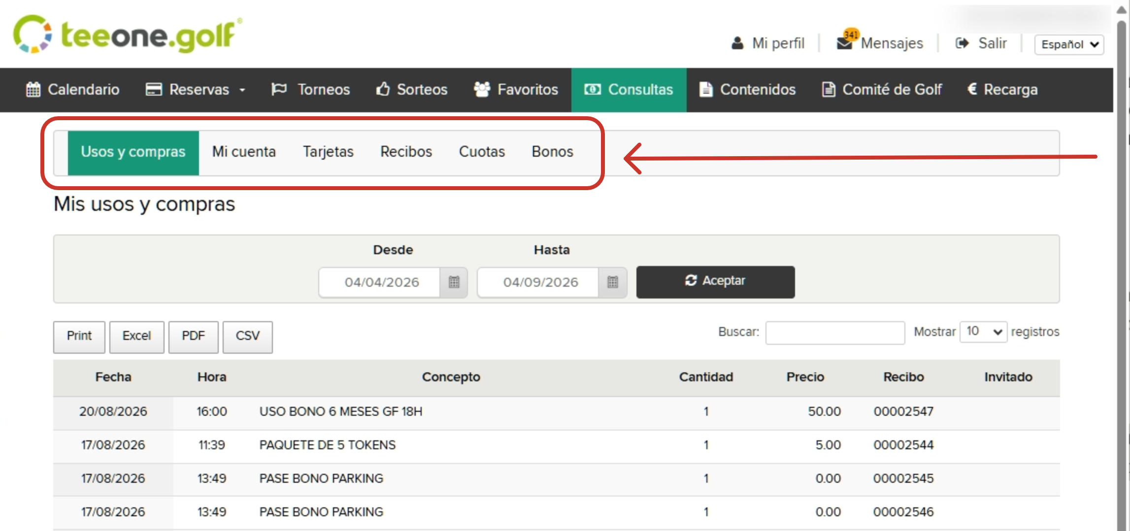 Golf Management Website Transaction History Page.png