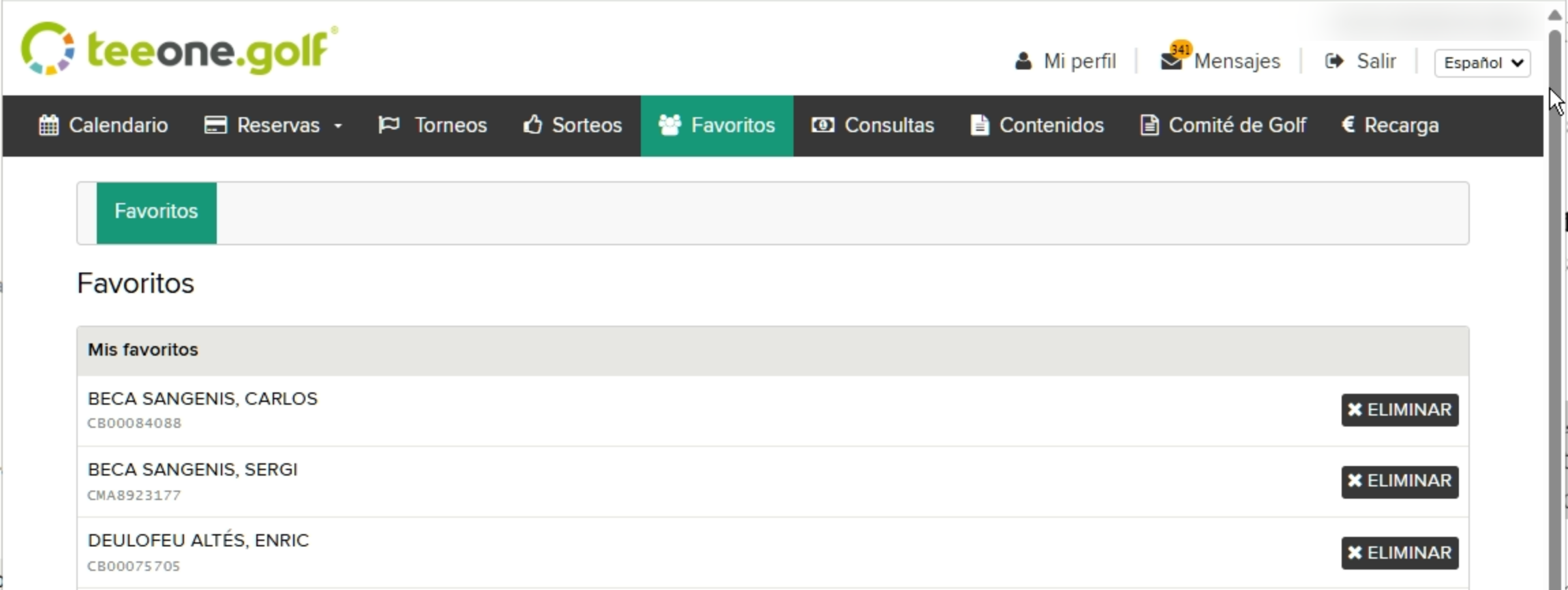 Golf management website favorites page.png