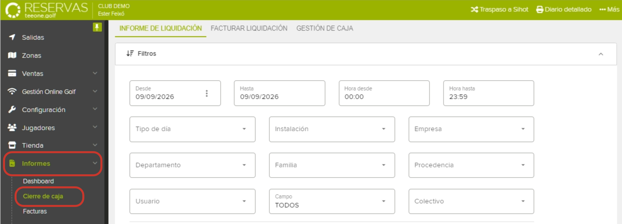 Golf Reservation Management Software Settlement Report Interface.png