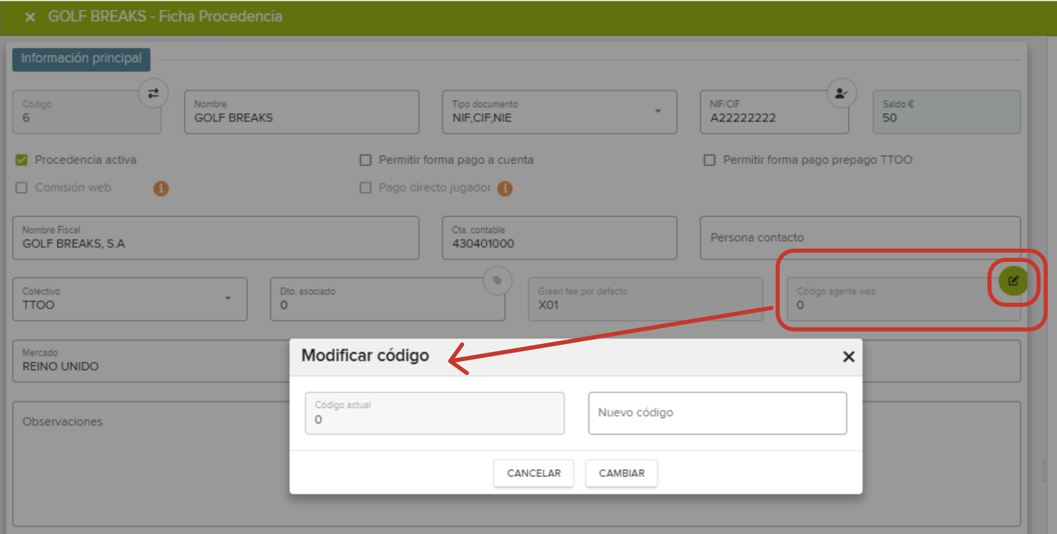 Golf Business Management Software Record with Code Modification Pop Up.png