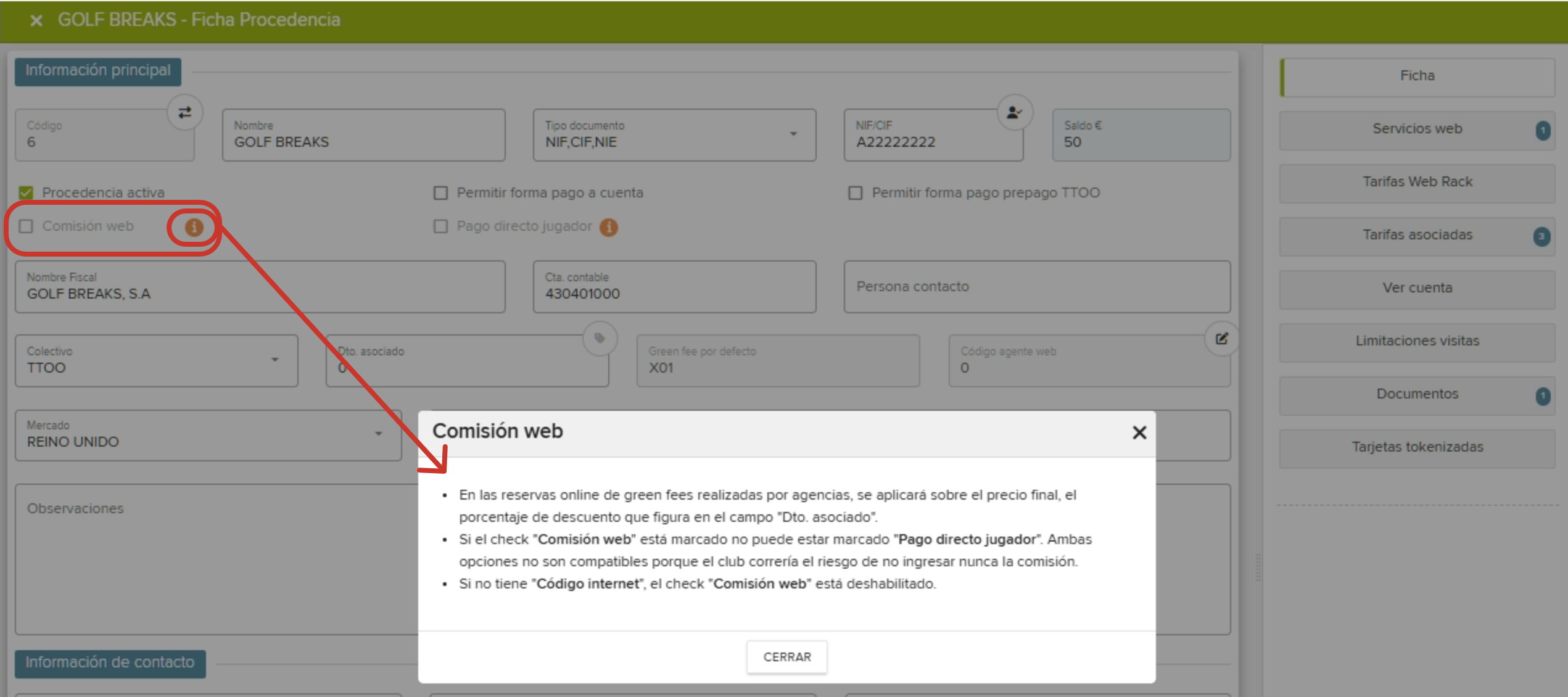 Golf Services Management Software Interface with Information Pop up.png